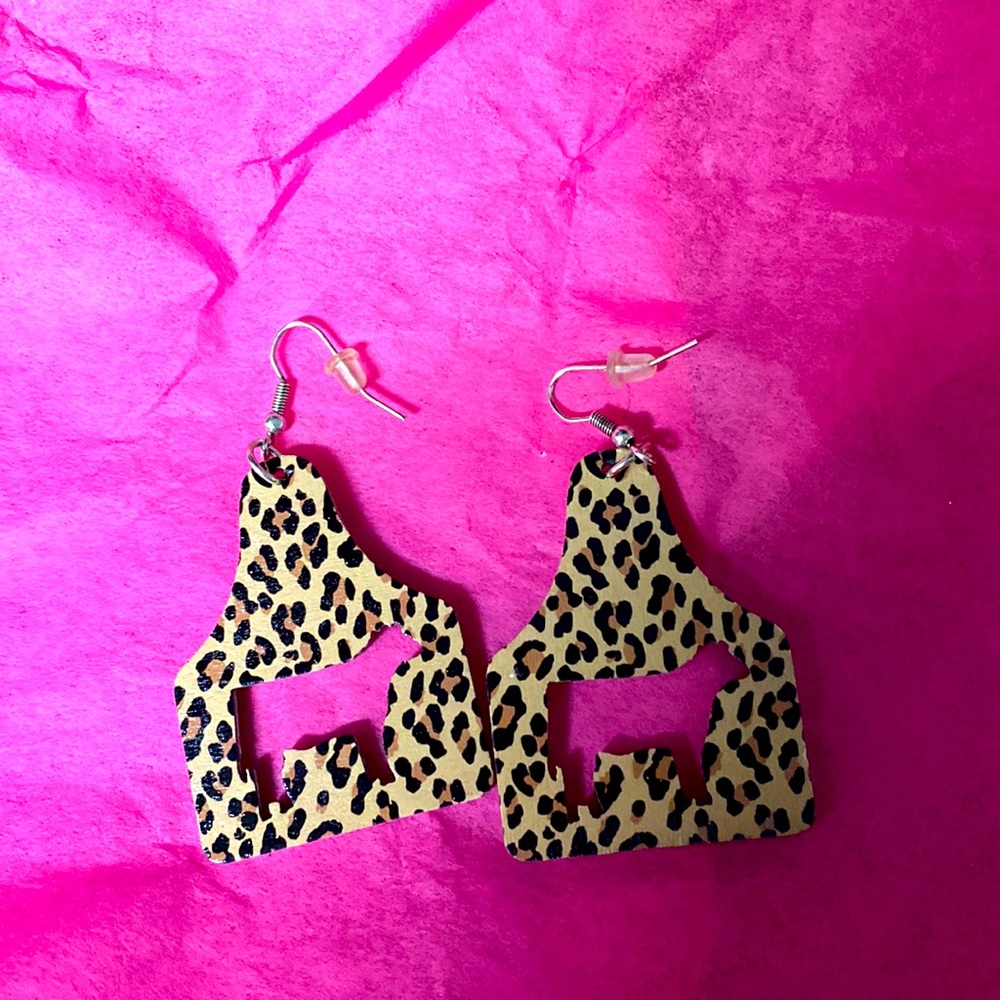Animal print wooden cow earrings